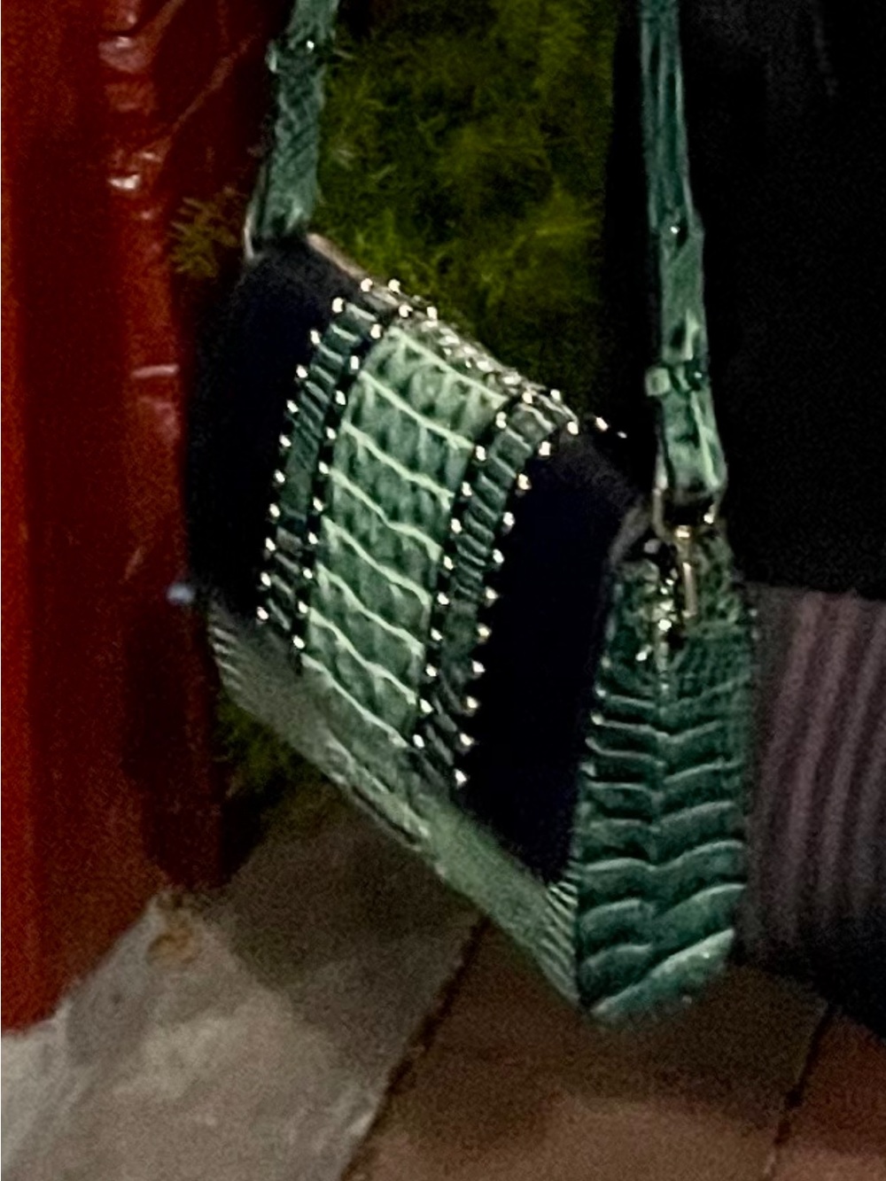 Brahmin Teal and Navy Croc-Embossed Crossbody Bag - Picture 3 of 3